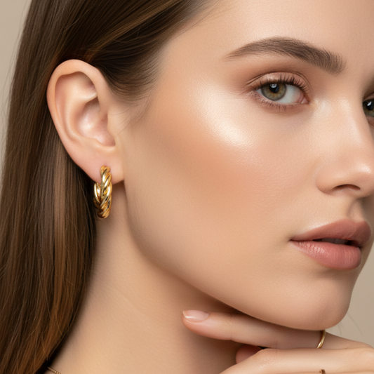 The Twine – 18K Gold Plated Semi Circle Twisted Cord Hoop Earrings, Hypoallergenic, Non Tarnish & Non Fade