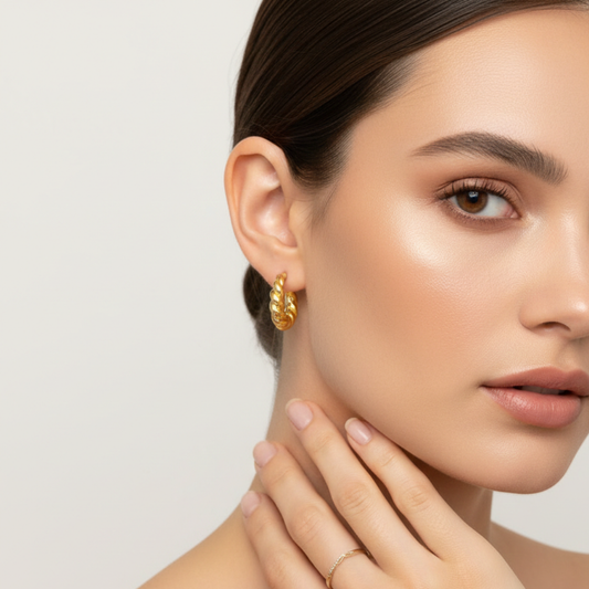 The Crescent – 18K Gold Plated Twisted Chunky Hoop Earrings, Hypoallergenic, Non Tarnish & Non Fade