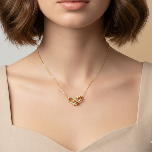 The Link – 18K Gold Plated Interlocking Chain Necklace with Pavé Detail, Non Tarnish & Hypoallergenic