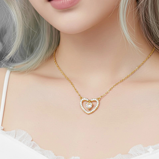 The Heart – 18K Gold Plated Heart Shaped Necklace with Diamond, Hypoallergenic & Non Tarnish