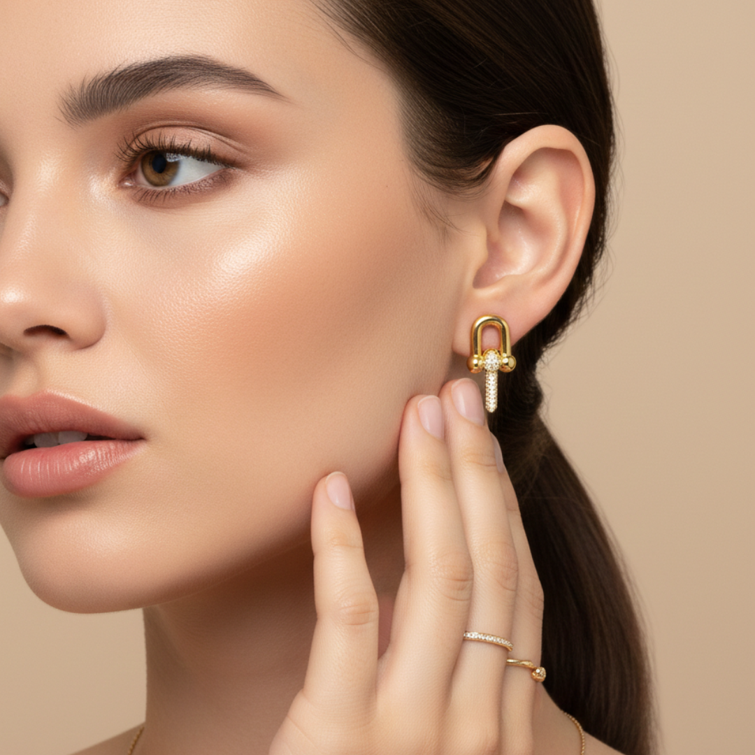 The Chain – 18K Gold Plated Lock Inspired Drop Earrings with Pavé Detail, Hypoallergenic, Non Tarnish & Non Fade