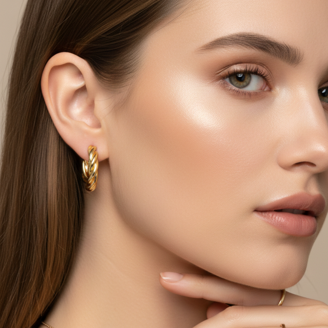 The Twine – 18K Gold Plated Semi Circle Twisted Cord Hoop Earrings, Hypoallergenic, Non Tarnish & Non Fade