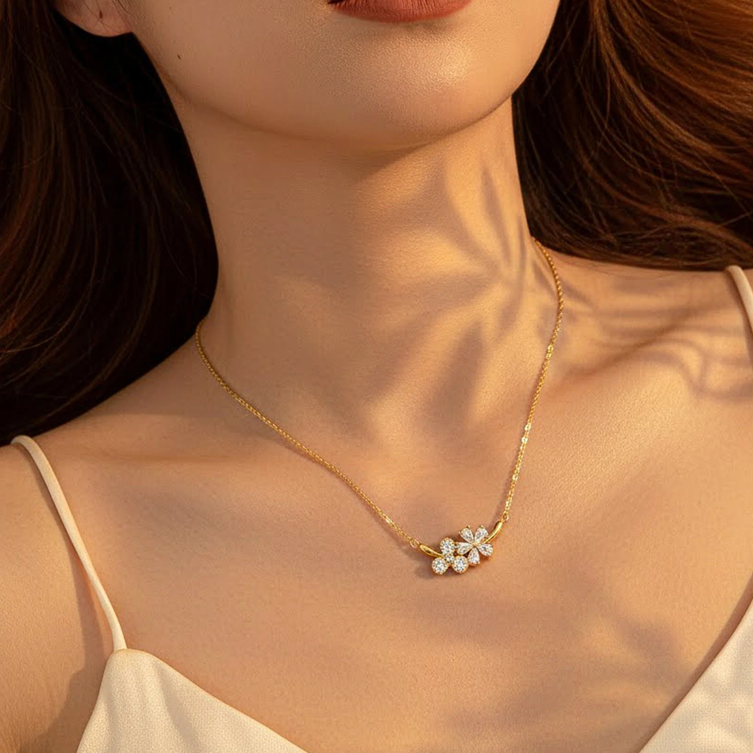 The Jasmine – 18K Gold Plated Gold Floral Necklace for Women, Hypoallergenic & Non Tarnish