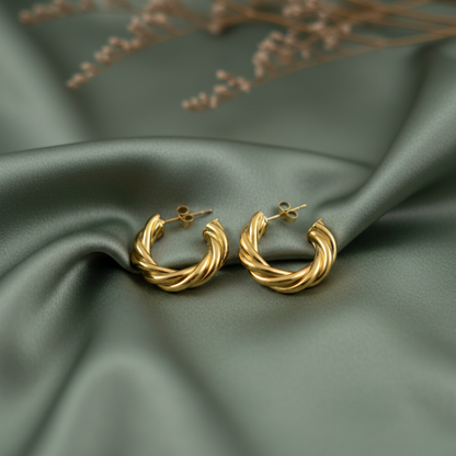The Twine – 18K Gold Plated Semi Circle Twisted Cord Hoop Earrings, Hypoallergenic, Non Tarnish & Non Fade