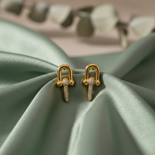 The Chain – 18K Gold Plated Lock Inspired Drop Earrings with Pavé Detail, Hypoallergenic, Non Tarnish & Non Fade