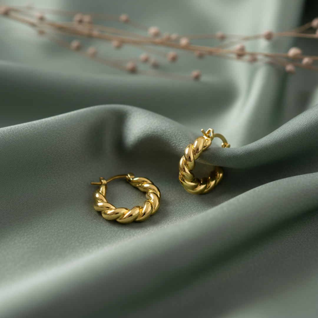The Crescent – 18K Gold Plated Twisted Chunky Hoop Earrings, Hypoallergenic, Non Tarnish & Non Fade