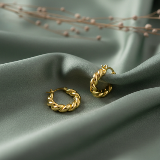 The Crescent – 18K Gold Plated Twisted Chunky Hoop Earrings, Hypoallergenic, Non Tarnish & Non Fade