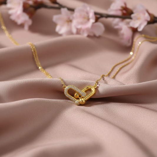 The Link – 18K Gold Plated Interlocking Chain Necklace with Pavé Detail, Non Tarnish & Hypoallergenic