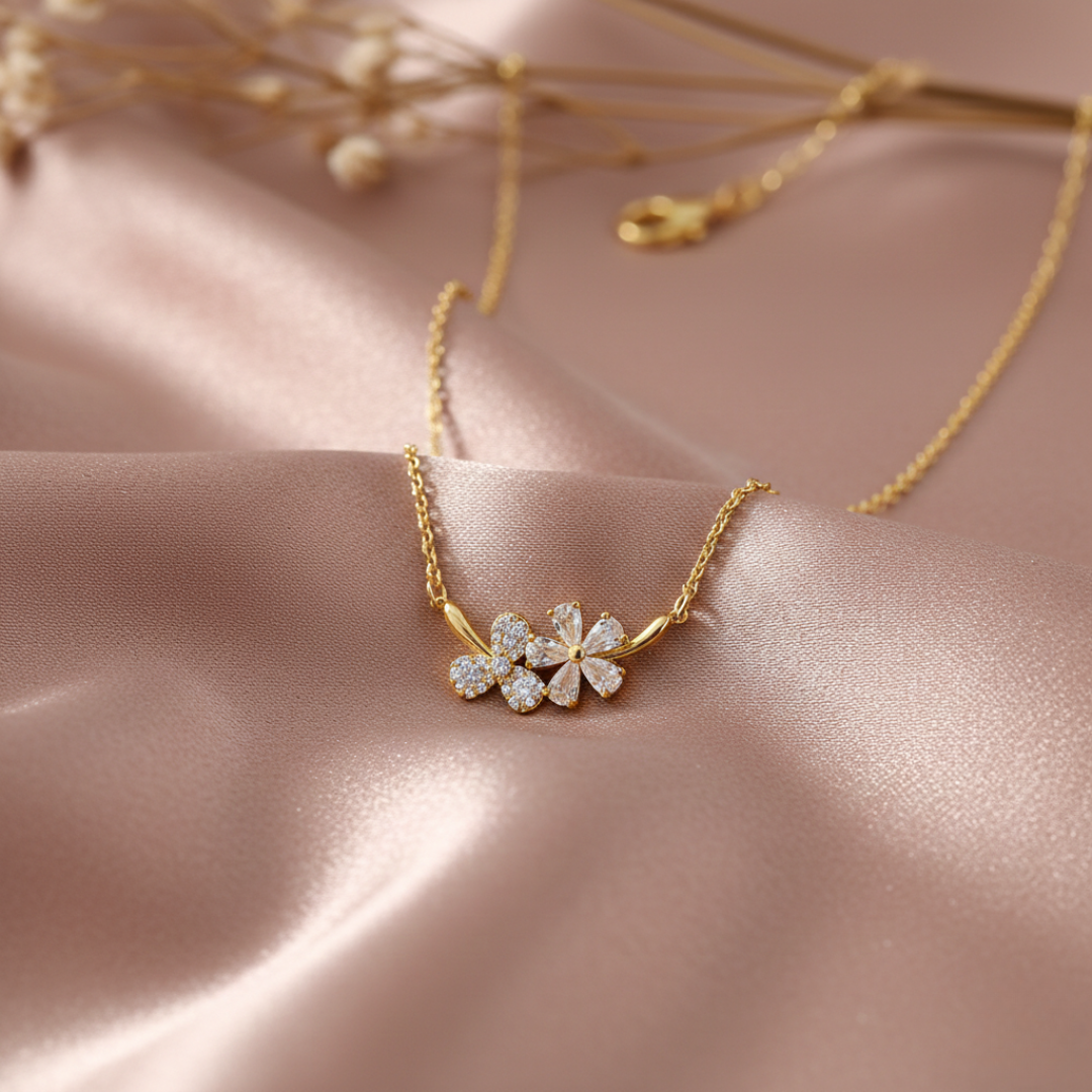 The Jasmine – 18K Gold Plated Gold Floral Necklace for Women, Hypoallergenic & Non Tarnish