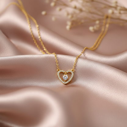 The Heart – 18K Gold Plated Heart Shaped Necklace with Diamond, Hypoallergenic & Non Tarnish